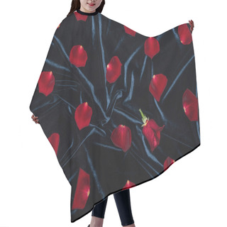 Personality  Shiny Black Velour Cloth With Red Rose And Petals  Hair Cutting Cape
