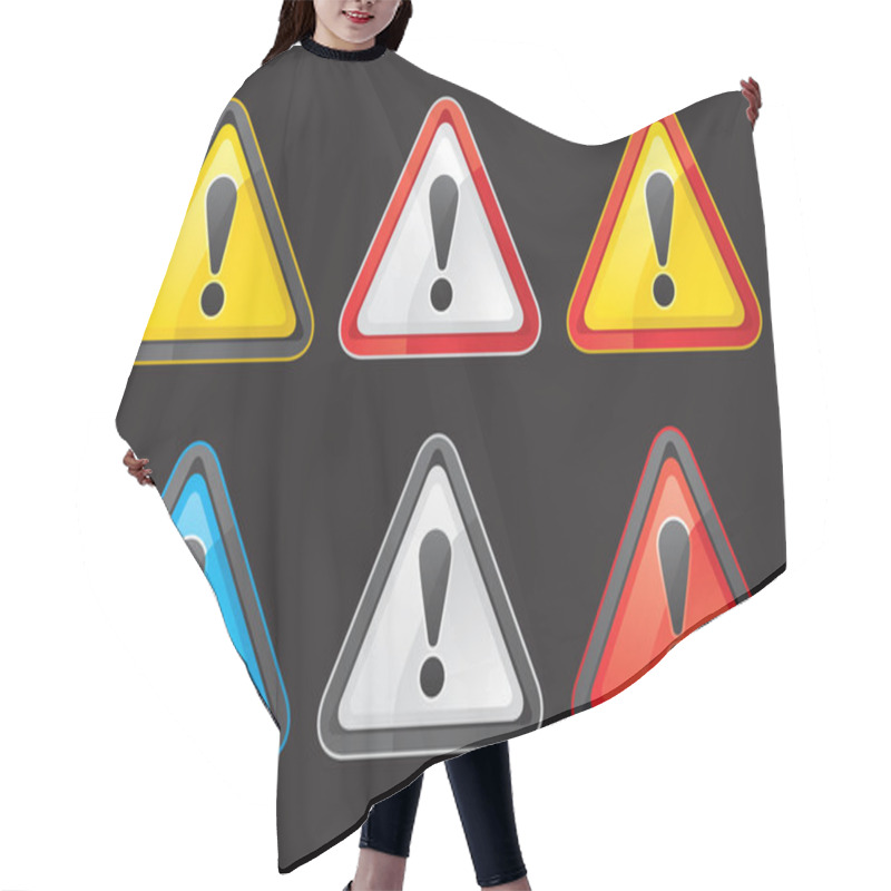 Personality  Set Hazard Warning Attention Sign Color On A Black Background Hair Cutting Cape