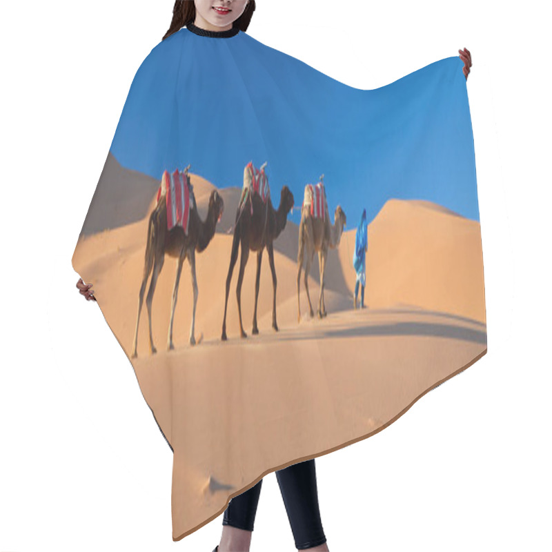 Personality  Desert Camel Train, Sahara Desert, Morocco hair cutting cape