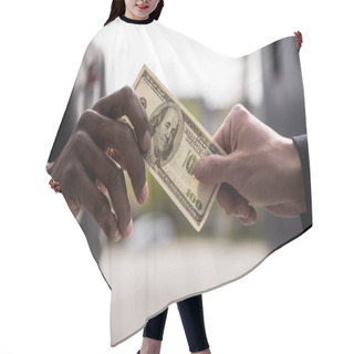 Personality  Anonymous Businessmen Hands Holding One Hundred Dollars Banknote Outdoors Hair Cutting Cape