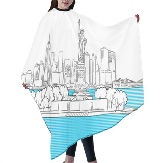 Personality  Liberty Statue With New York City Skyline Sketch Hair Cutting Cape
