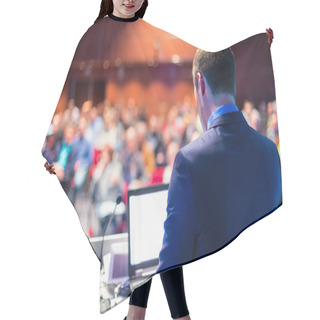 Personality  Speaker At Business Conference And Presentation. Hair Cutting Cape