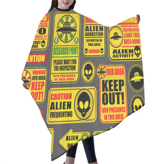 Personality  Warning UFO Aliens Signs Collection Hair Cutting Cape