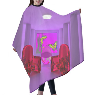 Personality  3d Rendering Of A Futuristic Pink Room With Transparent Seating And Butterfly Image Hair Cutting Cape