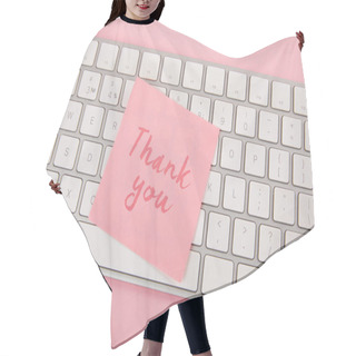 Personality  Top View Of Pink Sticky Note With Thank You Words On Laptop Keyboard On Pink Background Hair Cutting Cape
