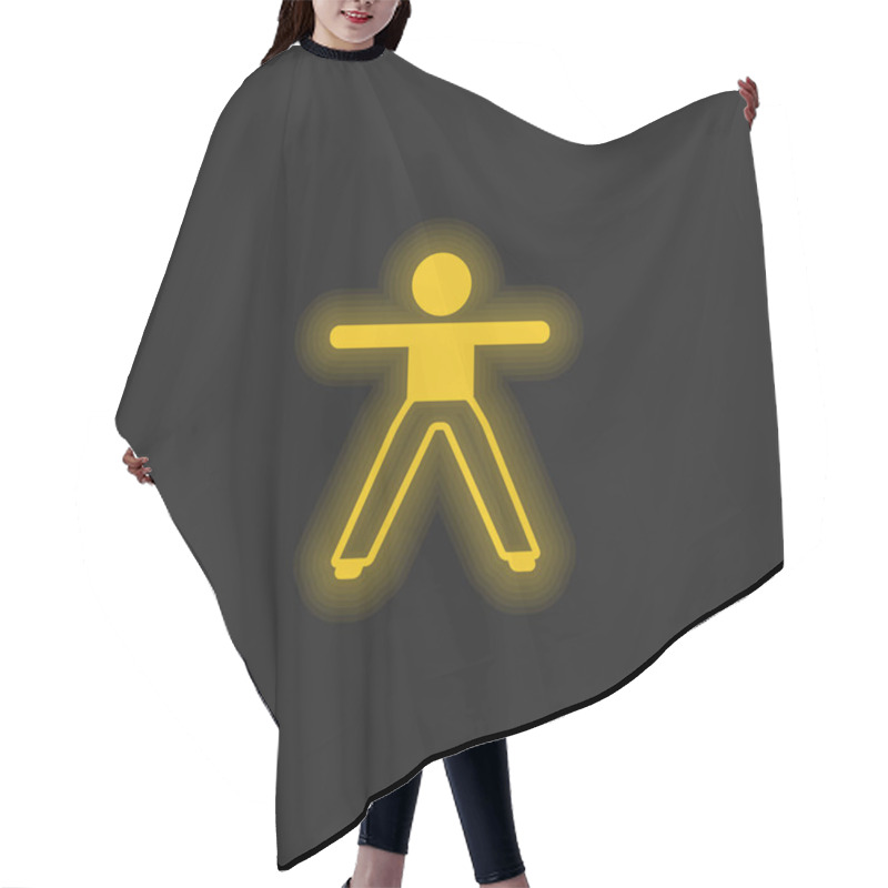 Personality  Boy Stretching Both Arms And Legs Yellow Glowing Neon Icon Hair Cutting Cape