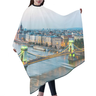 Personality  Panoramic View Of Budapest. Danube River, Chain Bridge, Parliament Building, Buda And Pest Views. Budapest, Hungary Hair Cutting Cape