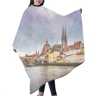 Personality  The Cityscape Of Regensburg Town With The Eisernen Bruecke, Germany. Hair Cutting Cape