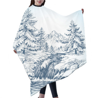 Personality  Winter Snowy Landscape, Pine Forest And River In The Mountains Hair Cutting Cape