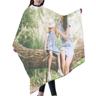 Personality  Mom And Daughter Sitting On Tree And Spending Time Together In Nature Hair Cutting Cape