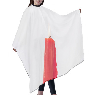 Personality  Studio Shot One Burning Asian Red Candle Isolated On White Hair Cutting Cape
