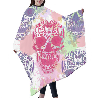 Personality  Day Of The Dead Skull Vector Seamless On Background. Hair Cutting Cape