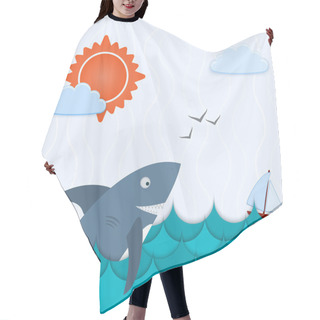 Personality  Seascape With Island And The Ship Vector Illustration Hair Cutting Cape