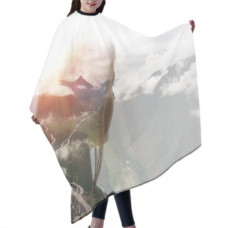 Personality  Double Exposure Of Girl And Mountains In Clouds Hair Cutting Cape