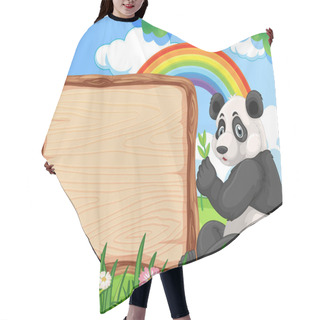 Personality  Panda Holding A Leaf Beside A Wooden Sign. Hair Cutting Cape