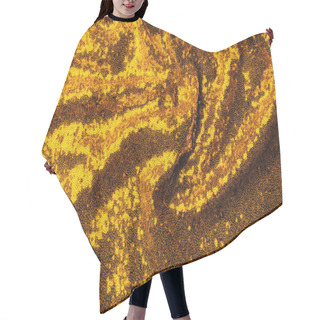 Personality  Top View Of Yellow Textile With Glossing Sequins As Background  Hair Cutting Cape
