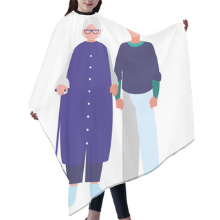 Personality  Cute Grandmother With Son Characters Hair Cutting Cape