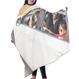 Personality  Happy Family Travelling By Car Hair Cutting Cape