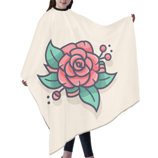 Personality  A Red Rose With Green Leaves On A White Background Hair Cutting Cape
