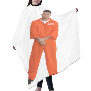 Personality  Prisoner In Orange Jumpsuit On White Background Hair Cutting Cape