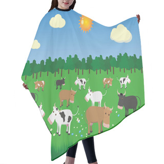 Personality  Summer Pasture Landscape With Bulls And Cows Hair Cutting Cape