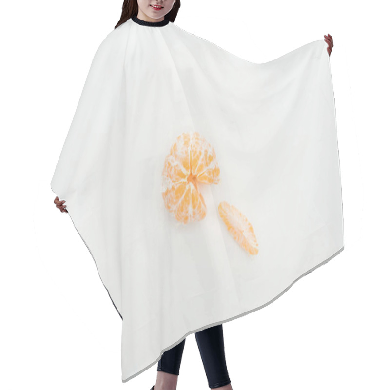 Personality  Top View Of Whole Peeled Tangerine And Slice On White Background Hair Cutting Cape
