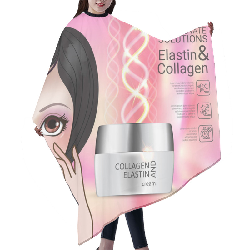 Personality  Vector Illustration With Manga Style Girl And Collagen Cream Hair Cutting Cape