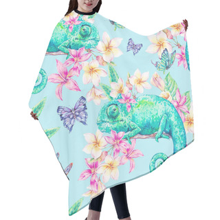 Personality  Watercolor Seamless Pattern With Green Chameleon Hair Cutting Cape