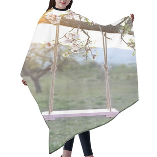 Personality  Photographic Background For Newborn Or Girls On A Pink Swing. Swing Hanging From An Almond Tree Or Cherry Hair Cutting Cape