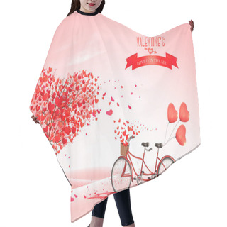 Personality  Valentine's Day Background With A Heart Shaped Tree And A Tandem Bicycle. Vector. Hair Cutting Cape