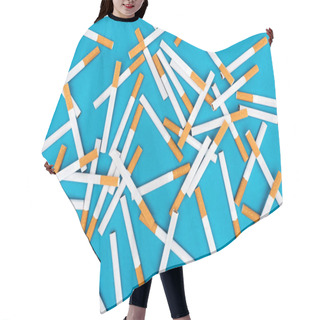 Personality  Top View Of Cigarettes Isolated On Blue  Hair Cutting Cape