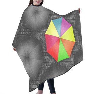 Personality  Many Colors Umbrella. Bright Umbrella Among Set Of Black Umbrell Hair Cutting Cape