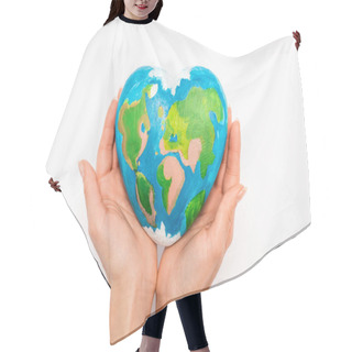 Personality  Cropped View Of Globe In Female Hands On White Background, Earth Day Concept Hair Cutting Cape