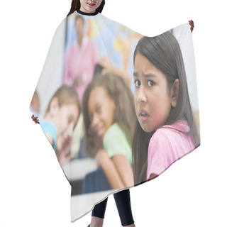 Personality  Female Elementary School Pupil Being Bullied Hair Cutting Cape