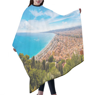 Personality  Panoramic Aerial View Of Public Beach In Nice In A Beautiful Summer Day, France Hair Cutting Cape