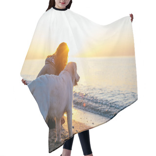 Personality  Young Woman Playing With Her Dog Hair Cutting Cape
