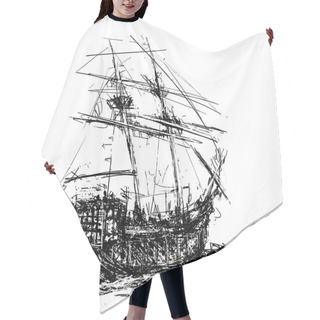 Personality  Sketchy Style Sailing Pirate Ship At Sea Hair Cutting Cape