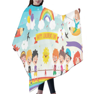 Personality  Multi Ethnic Kids Playing On Rainbow Hair Cutting Cape