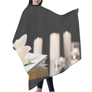 Personality  Lily On Holy Bible On Blurred Background, Funeral Concept Hair Cutting Cape