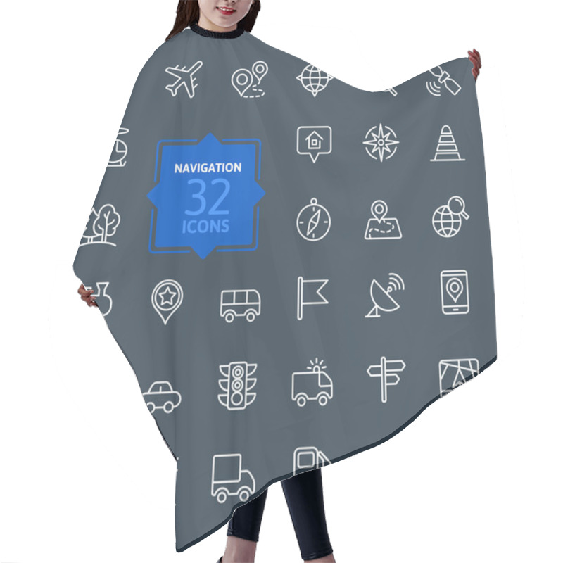 Personality  Outline web icons set - navigation, location, transportation hair cutting cape