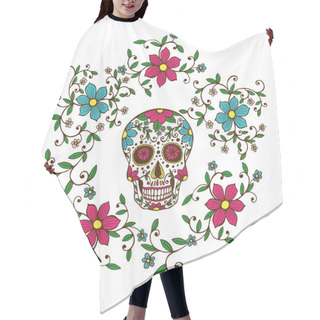 Personality  Skull With Floral Ornament Hair Cutting Cape