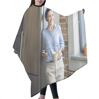 Personality  Businesswoman Drinking Coffee Hair Cutting Cape