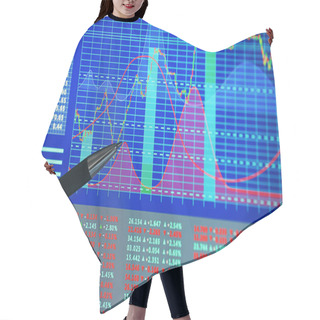 Personality  Monitor With Stock Data And Pen, Closeup Hair Cutting Cape
