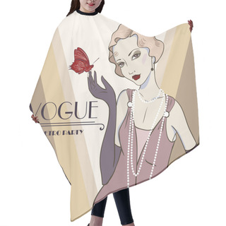 Personality  The Vector Invitation On Fashionable A Retro Party Hair Cutting Cape