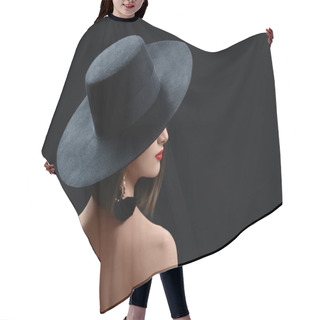 Personality  Attractive Woman Wearing A Hat Posing On Black Background Hair Cutting Cape