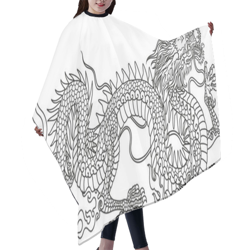 Personality  Chinese Or Eastern Dragon . Traditional Mythological Creature Of East Asia. Tattoo.Celestial Feng Shui Animal. Side View. Graphic Lineart Vector Illustration Hair Cutting Cape
