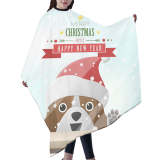 Personality  Merry Christmas And Happy New Year Background With Dog Standing Behind Window , Vector , Illustration Hair Cutting Cape