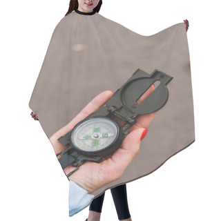 Personality  Top View Of Woman Holding Retro Compass Outside  Hair Cutting Cape