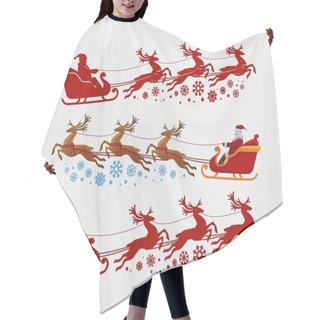 Personality  Santa Claus Rides In Sleigh Pulled By Reindeer. Christmas, Xmas Concept. Silhouette Vector Illustration Hair Cutting Cape