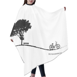 Personality  Abstract Background With Bicycle Under Tree. Vector Illustration Hair Cutting Cape